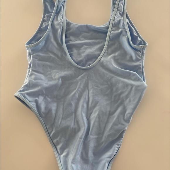 Forever 21 Light Blue Shiny One Piece Swimsuit Size L NWT - Picture 2 of 5